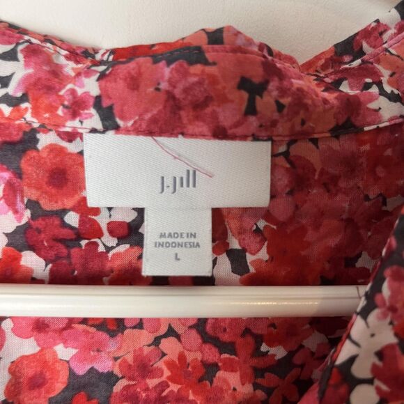 J. Jill Shirt Womens Large Red Pink Multi Floral Button Front Long Sleeve Blouse - Picture 2 of 7